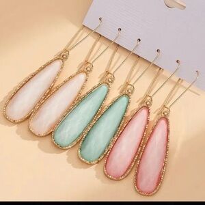 18k Gold Plated Mosaic Pastel Water Drop Elegant Earrings 3 pair